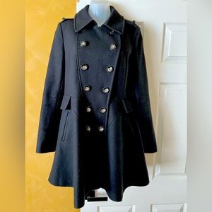 Via Spiga Black, Double-Breasted Wool Coat, Size 10.